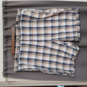 Chaps Mens Plaid Shorts Black Blue Tan Pockets Zips Sz 42 EUC